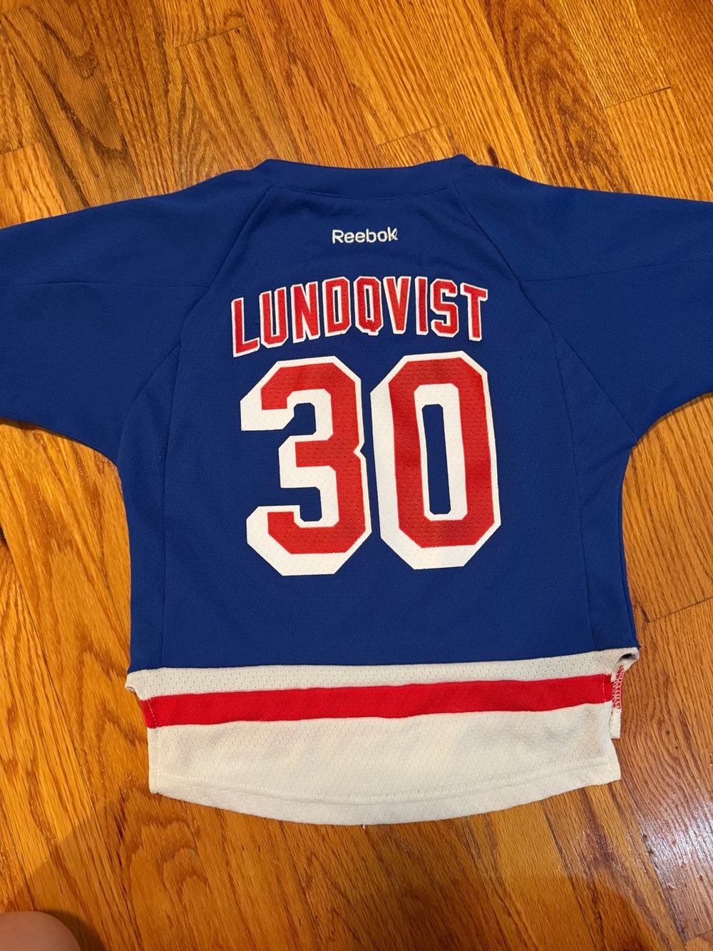 Reebok Kids Blue Hockey Jersey with Red & White Detailing - Lundqvist 30